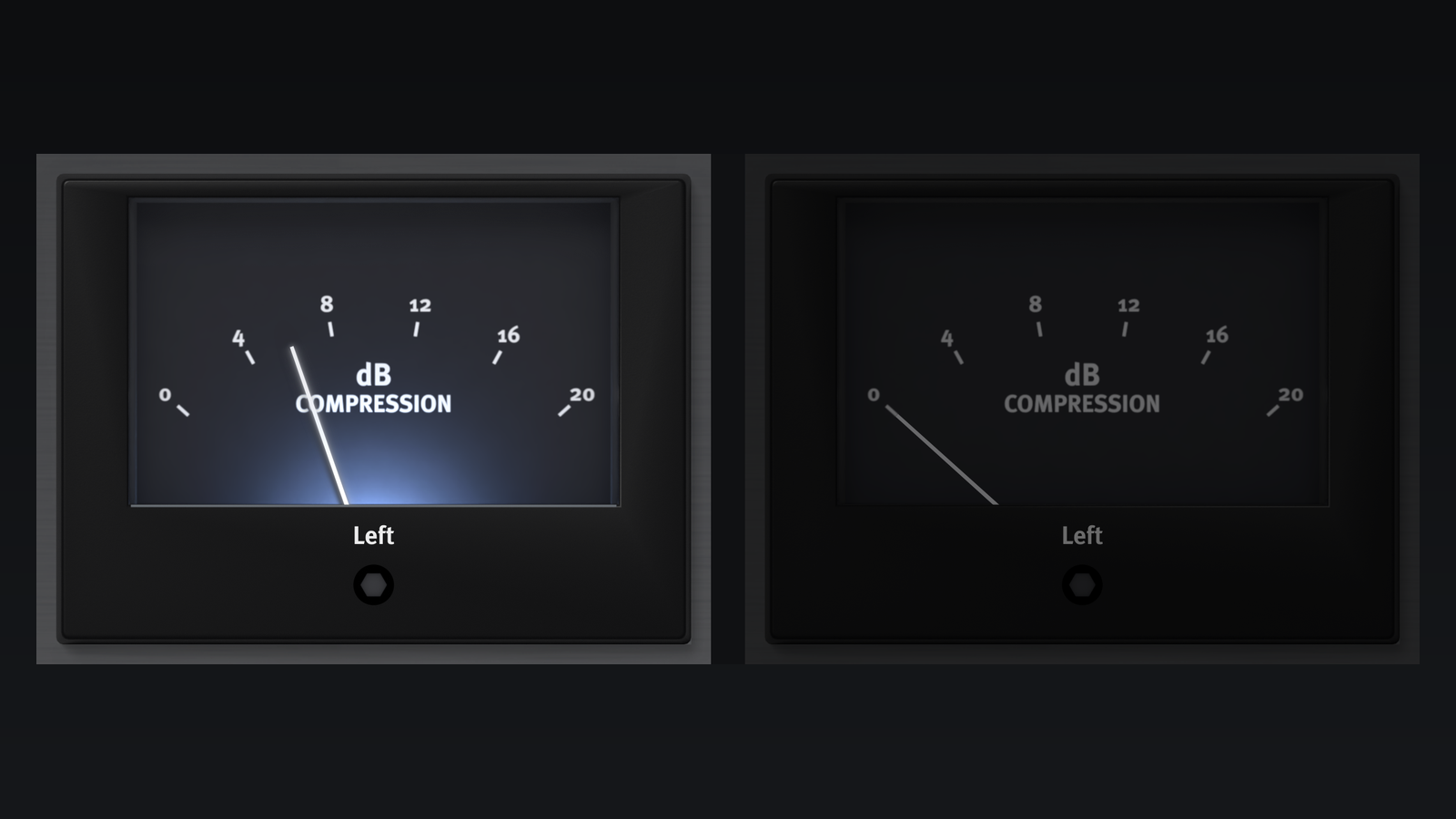 Camber -- gain-reduction VU, lamp lit and lamp off while bypassed