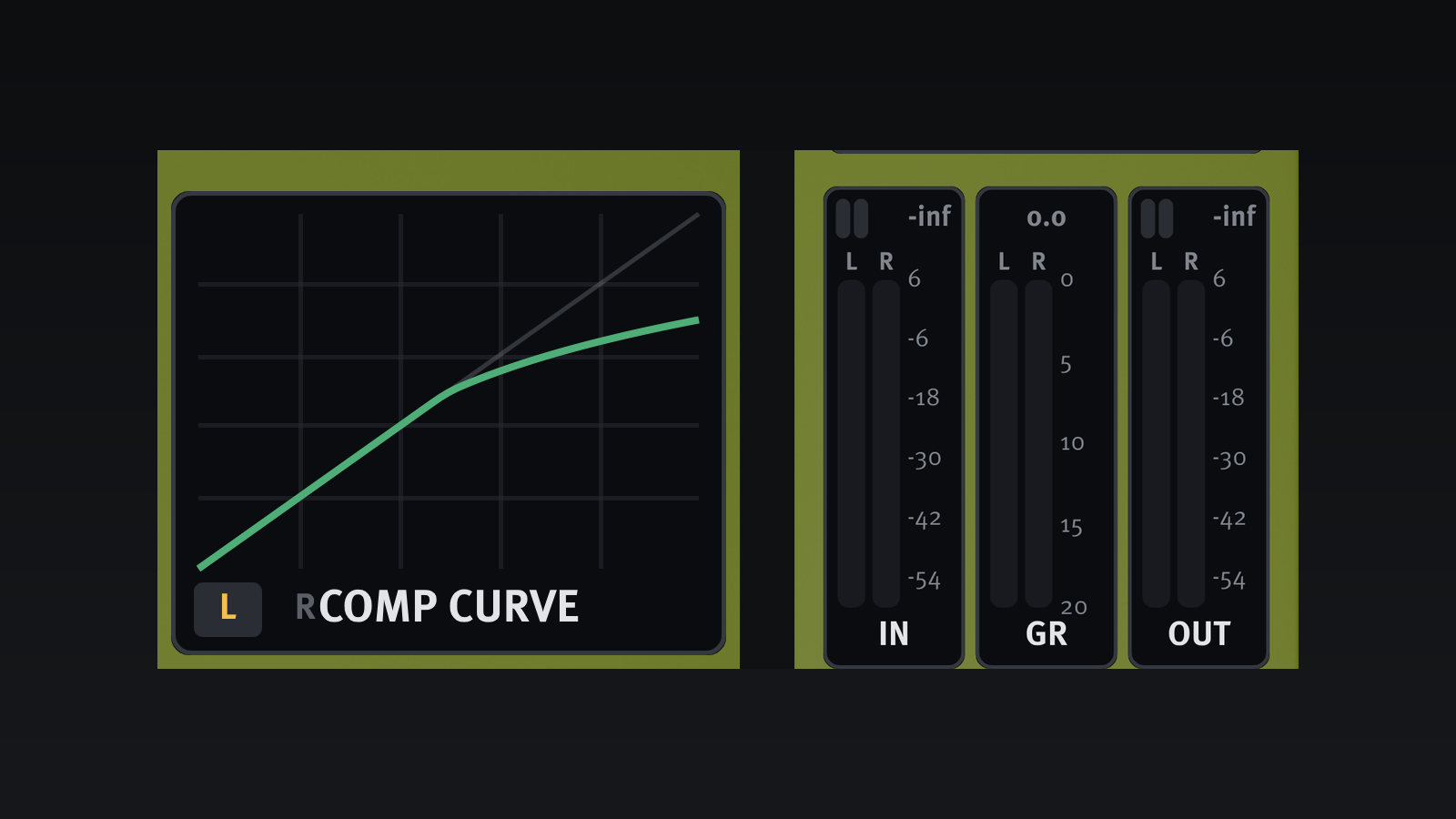 Camber -- comp curve display and IN / GR / OUT meters